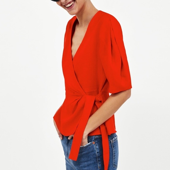 ZARA Linen Wrap Top - Picture 2 of 2